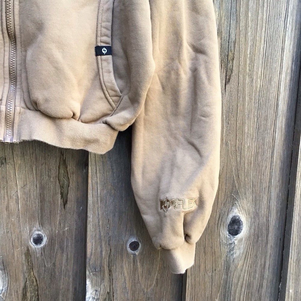 POPFLEX Women's S/M Cropped Oversized Zip Up Hoodie Tan Beige Missing Drawstring - Picture 2 of 7